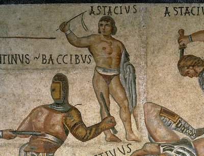 Mozaïek met een scène van vechtende gladiatoren (detail) door Roman Roman