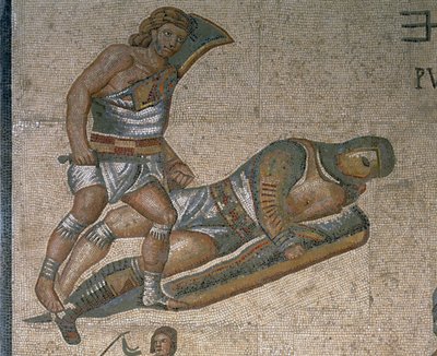 Mozaïek met een scène van vechtende gladiatoren (detail) door Roman Roman