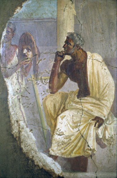 Napels, fresco fragment van acteur met masker, uit Pompeii door Roman Roman