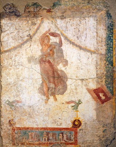 Schilderij in de Vierde Pompeiaanse Stijl met een vliegende Maenade met een tamboerijn door Roman Roman