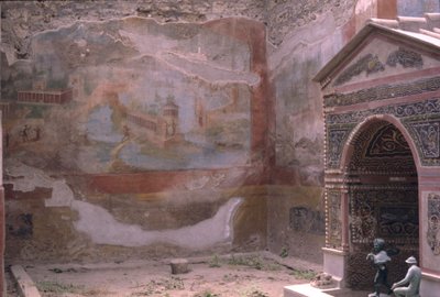 Pompeii, Casa de Diana en amphitrite fontein en muurschildering, Italië (foto) door Roman Roman