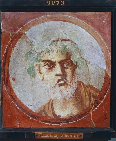 Portret van een oude man (waarschijnlijk een dichter of filosoof) uit Italië, Campania, Pompeii, schilderij op pleister, 55-79 n.Chr. door Roman Roman