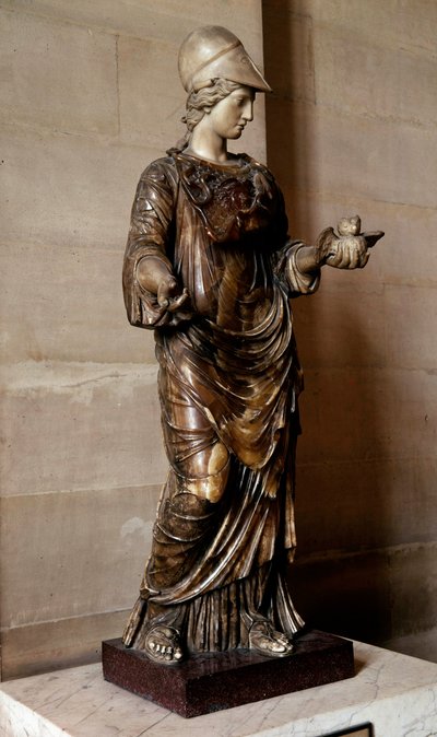 Romeinse antiquiteit: standbeeld van Minerva met een uil in de hand door Roman Roman