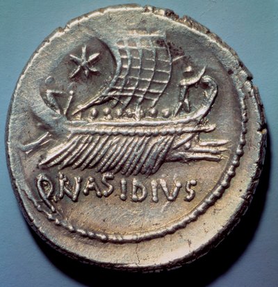 Romeinse kunst: zilveren munt met een Romeinse galei. Parijs, B.N. door Roman Roman