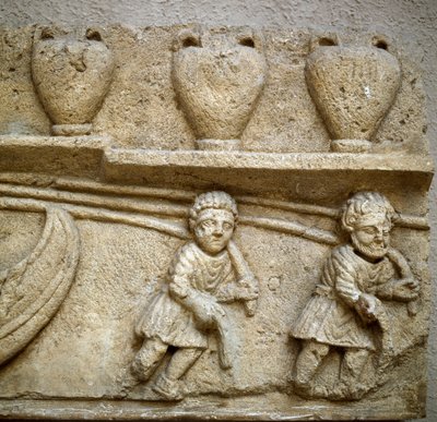 Romeinse kunst: het slepen van een boot geladen met vaten bestemd voor de handel (detail) door Roman Roman