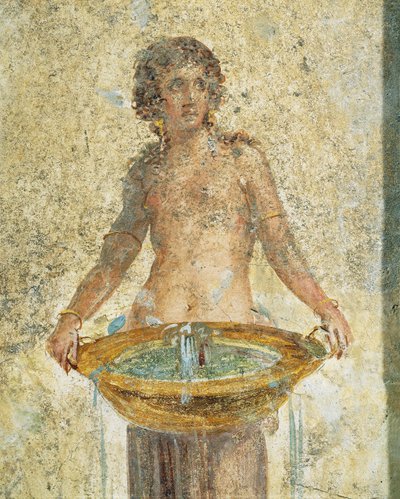 Vrouw die een emmer water draagt, detail, uit Pompeii, Fresco door Roman Roman
