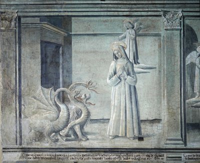 Leven van de heilige Franciscus van Rome, achtervolgd door demonen in de vorm van monsters, van de Romeinse school door Roman School