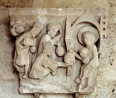 Aanbidding van de wijzen (gekerfd kapiteel) door Romanesque