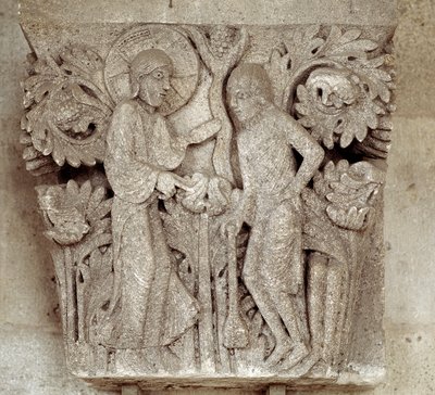 God en Kaïn (gekerfd kapiteel) door Romanesque