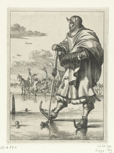 Kolfspeler op het ijs door Romeyn de Hooghe