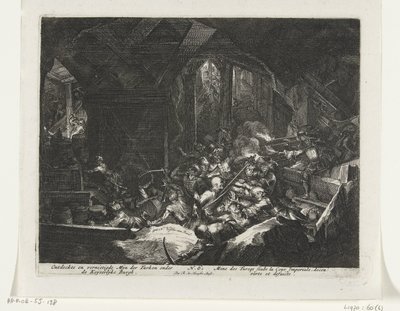 Habsburgers verjagen Turkse belegeraars uit het gangenstelsel onder de keizerlijke burcht door Romeyn de Hooghe