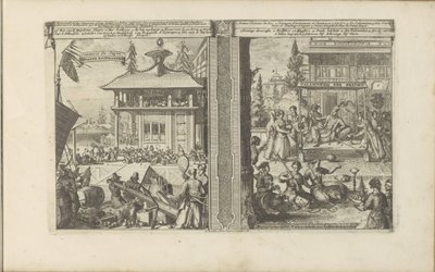 Japanse koophandel; Hof van de koning van de Calaminhans door Romeyn de Hooghe