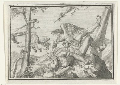 Titelpagina voor het pamflet: De Geplukte Tapoeijer, 1702 door Romeyn de Hooghe