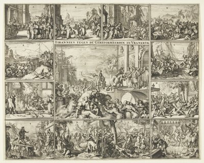 Vervolging der protestanten in Frankrijk na de herroeping van het Edict van Nantes, 1685-1686 door Romeyn de Hooghe