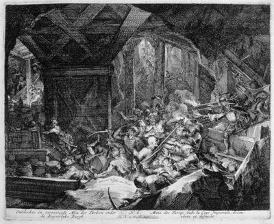 Wenen Print Cyclus, Ontdekking en vernietiging van een Turkse mijn onder het Keizerlijk Paleis, 1683 door Romeyn de Hooghe