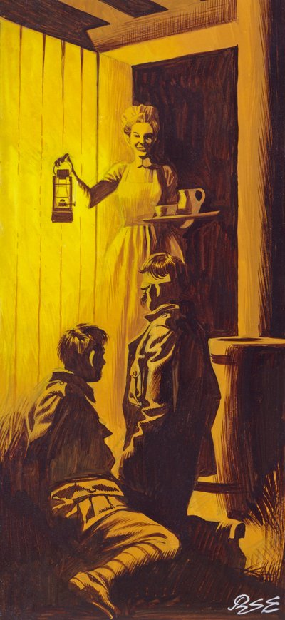 Edith Cavell verbergt geallieerde soldaten (gouache op papier) door Ron Embleton