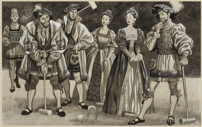Franciscus I (1494-1547) Croquet spelend (gouache op papier) door Ron Embleton