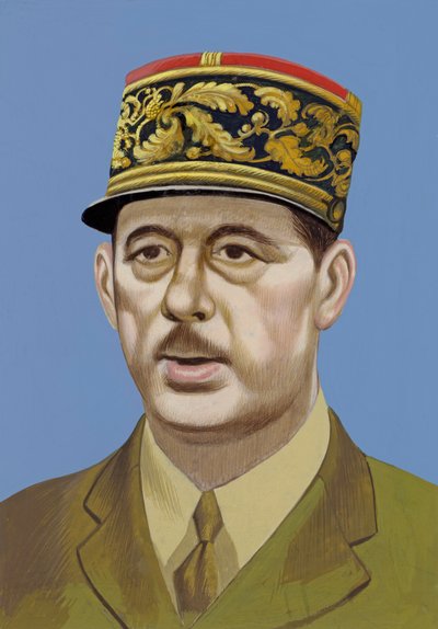 Portret van Charles De Gaulle (gouache op papier) door Ron Embleton