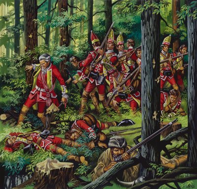 Het bloedbad van Braddock (gouache op papier) door Ron Embleton