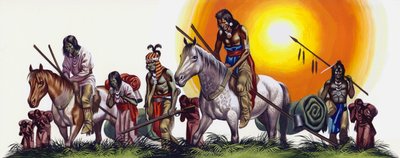 Overwonnen indianen (gouache op papier) door Ron Embleton