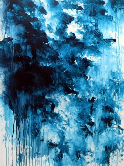 Diepblauwe abstractie door Ron Halfant