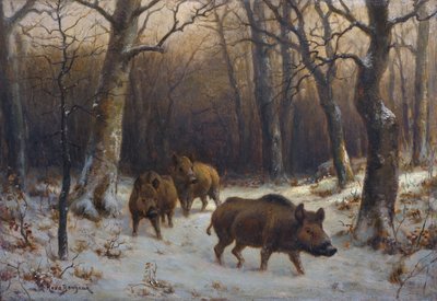 Frans:  Sangliers dans la neige Wilde zwijnen in de sneeuw door Rosa Bonheur