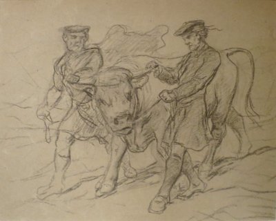 Twee mannen met stier door Rosa Bonheur, zwart krijt, Columbus Museum of Art door Rosa Bonheur