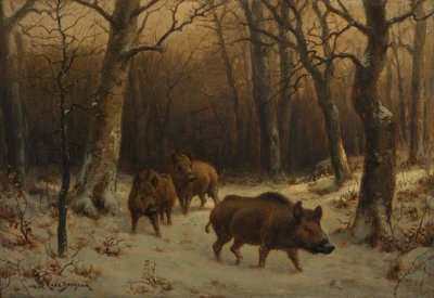 Wilde zwijnen in de sneeuw door Rosa Bonheur