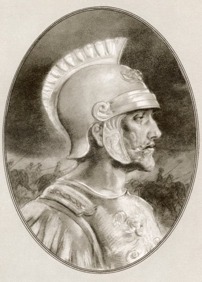 Ashoka, overleden 232 v.Chr., ook bekend als Ashoka de Grote. Indiase keizer van de Maurya-dynastie. Illustratie van Gordon Ross, Amerikaanse kunstenaar en illustrator (1873-1946), uit Levensbiografieën van beroemde heersers. door Ross Gordon