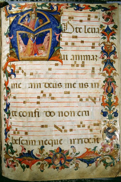 Corale / Graduale nr.5 Geïllustreerde initiaal "A" met afbeelding van Koning David en God de Vader door Rossello Franchi