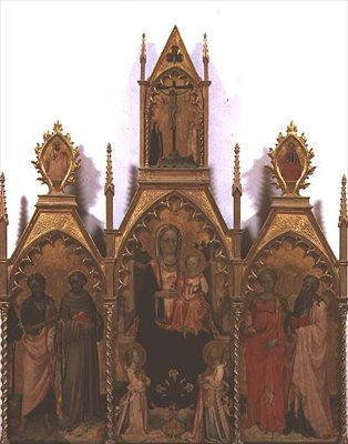 Madonna en Kind op de Troon met Heiligen door Rossello di Jacopo Franchi