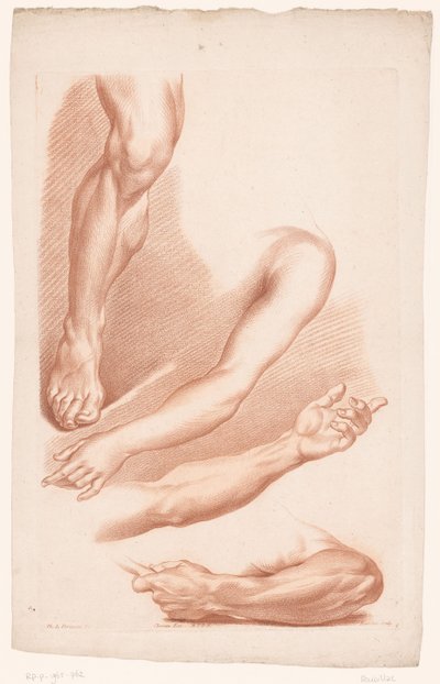 Verschillende aanzichten van een been en armen door Louis François Roubillac