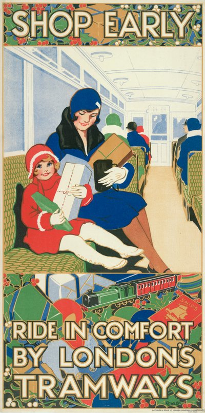 Winkel Vroeg, Reis in Comfort met de Tramwegen van Londen, poster van de London County Council Tramways, 1928 door Rowles