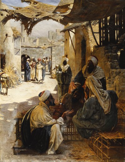 Arabieren die Praten in een Dorpstraat door Rudolf Der G. Swoboda