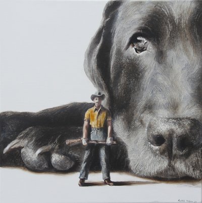Jager en reuzenhond door Rudolf Kosow