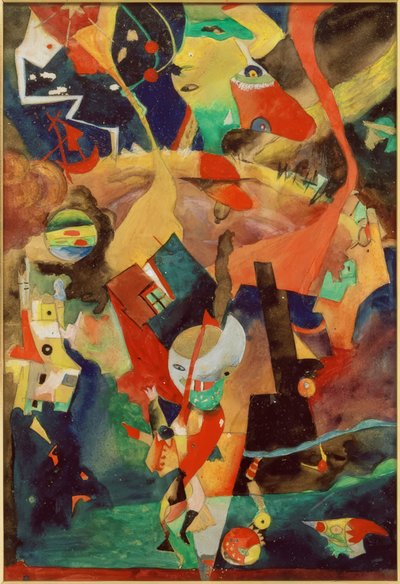 Apocalyptisch landschap met fabelwezens en beeldjes door Rudolf Schlichter