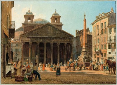 Het Pantheon en de Piazza della Rotonda in Rome door Rudolf von Alt