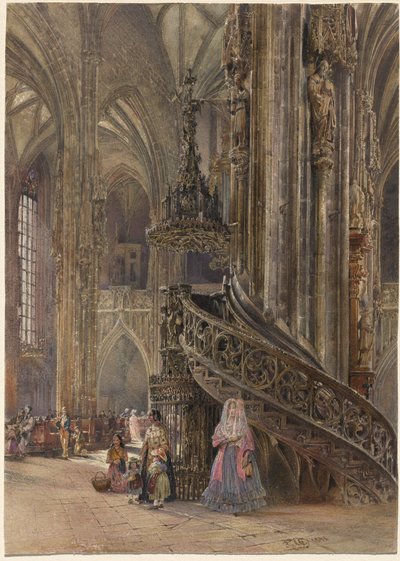 Het Interieur van de Kathedraal van Sint Stefanus in Wenen door Rudolf von Alt