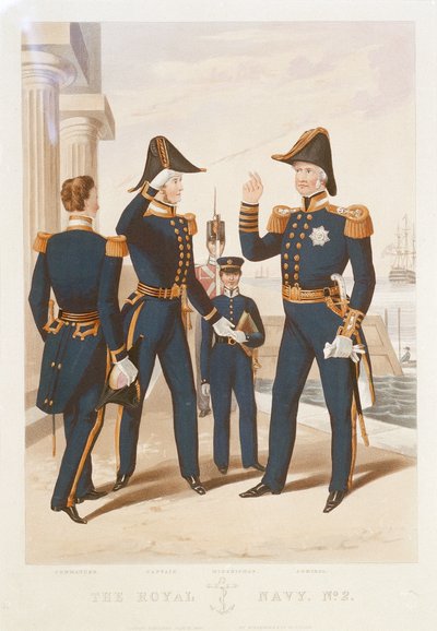 De Koninklijke Marine. Nr. 2. Commandant. Kapitein. Adelborst. Admiraal. door Rudolph Ackermann