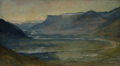 Gezicht op Etschtal aan de Mendel (olieverf op papier op karton) door Rudolph Friedrich Wasmann