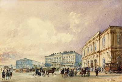 Het Zuidstation, Wenen; Der Südbahnhof, Wien, 1852 door Rudolf von Alt