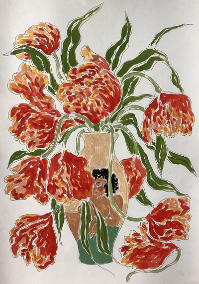 Kleurrijke tulpen in een vaas door Rushati Chowdhury