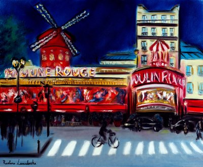 Moulin Rouge Avond Parijs, 2024 (olieverf op doek) door Ruslana Levandovska