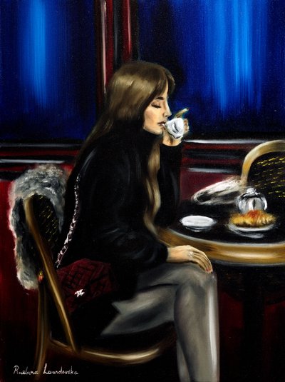 Vrouw in een Parijs café II, 2024 (olieverf op doek) door Ruslana Levandovska