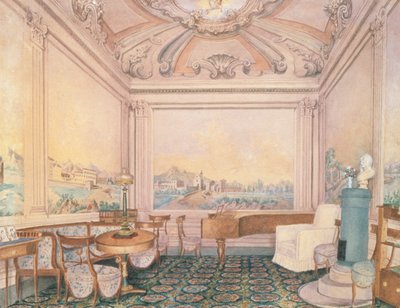 Interieur van de ontvangstruimte in een herenhuis, 1840-50s door Russian School