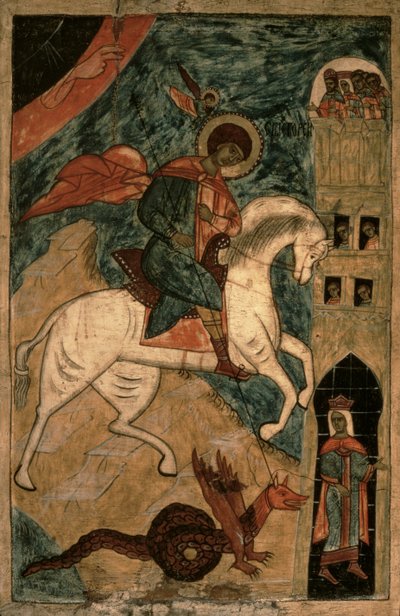 St. Joris en de draak, Russische icoon uit Vologda, 15e eeuw door Russian School