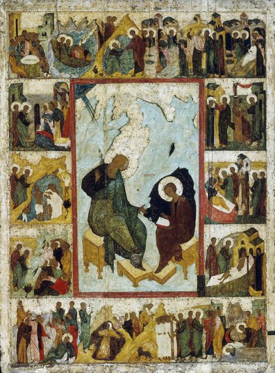 Sint Johannes de Evangelist op Patmos met Scènes uit Zijn Leven, begin 16e eeuw door Russian icon.