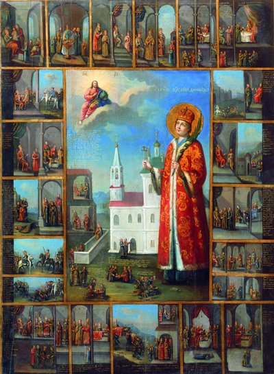 Heilige Tsarevitsj Demetrius met scènes uit zijn leven, tweede helft van de 18e eeuw door Russian icon.