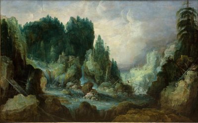 Rotsachtig landschap met een rivier en een waterval door SMK 6187 Monogrammist IVDS
