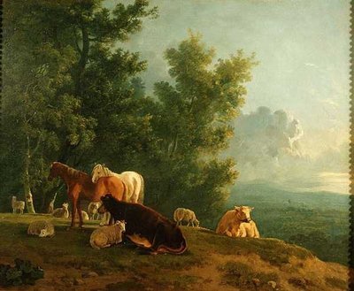 Paarden en koeien in een landschap door S. and Barrett G. Gilpin